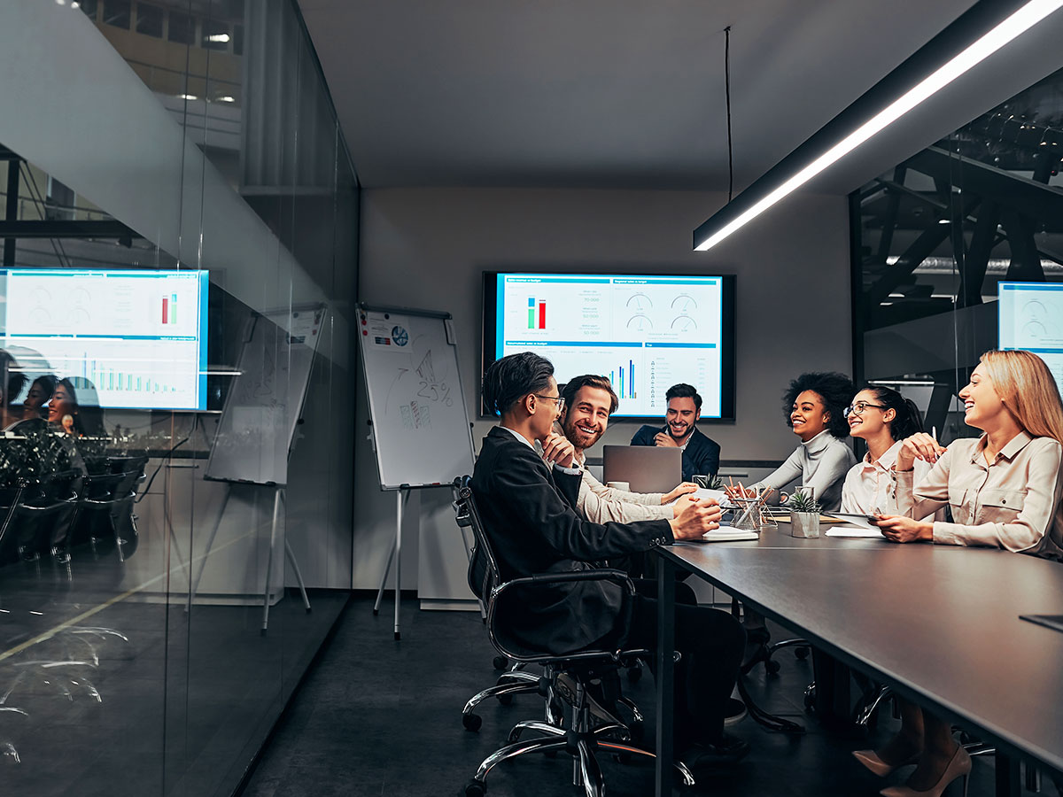 Meeting in modern conference room