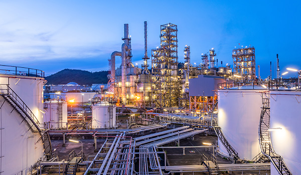 Oil and Gas refinery plant at night.