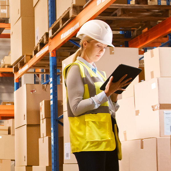 Woman taking inventory in warehouse