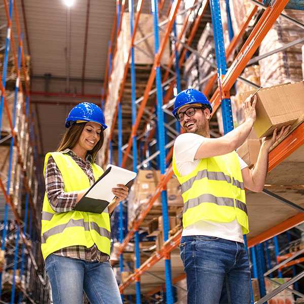 Warehouse workers taking inventory