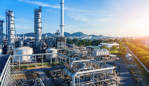 Aerial view of chemical oil refinery plant.